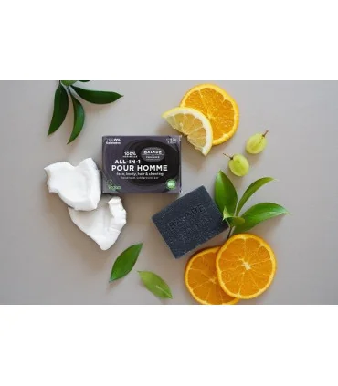 Barra todo en uno para hombre-80 gr | Champú, gel, limpiador y espuma en sólido