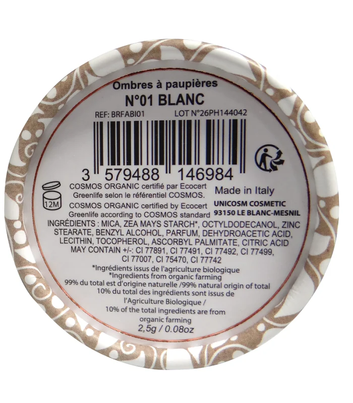 Sombra de ojos orgánica núm.1 White-2,5 gr | Sombra de ojos ecológica