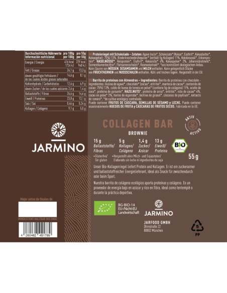 Barrita de Colageno Brownie BIO 12x55g Jarmino