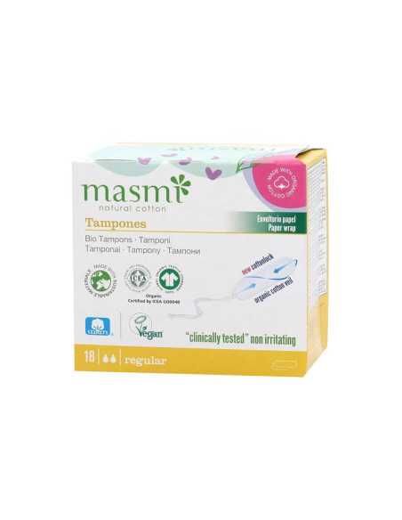 Tampones de algodon regular sin aplicador bio 18ud Masmi