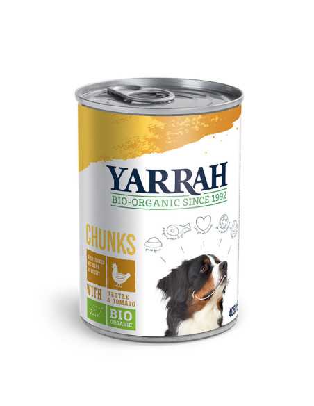 Trocitos para perros de pollo con ortiga y tomate bio lata 405g Yarrah