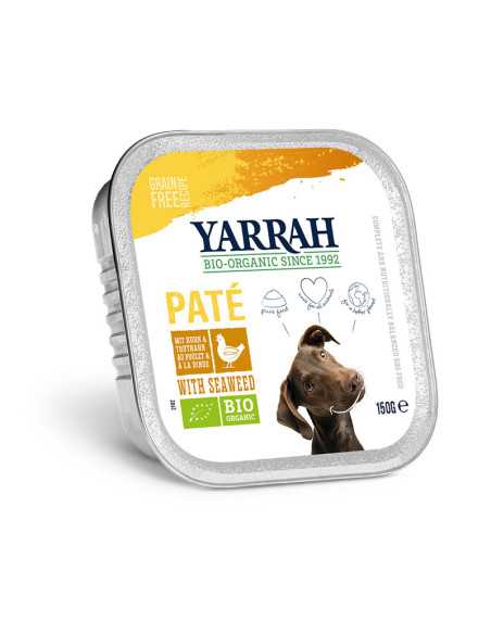 Pate para perros con pollo y algas tarrina bio 150g Yarrah