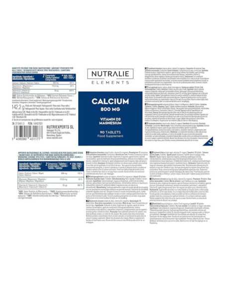 Calcio con magnesio y vitamina D 800mg 90 comprimidos Nutralie Calcio con magnesio y vitamina D 800mg 90 comprimidos Nutralie