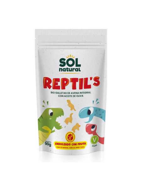 Galletas de Avena integral y fruta REPTIL'S (forma de dinosaurios) bio 90g Sol Natural
