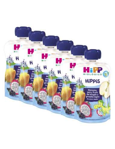 Pouches Dragon (Manzana,Pera,F.Dragon,Grosella) Bio 6x100g Hipp