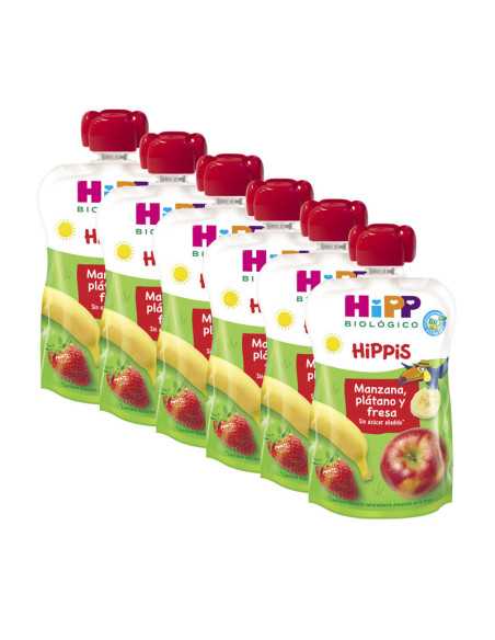 Pouches manzana platano y fresa bio 6x100g Hipp
