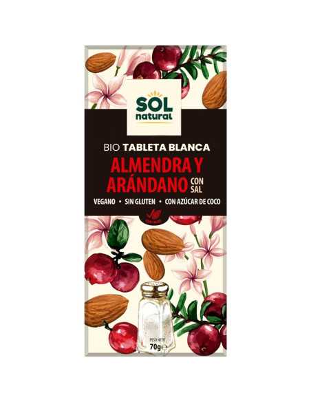 Tableta chocolate blanco almendra salada y arandano bio 70g Sol Natural
