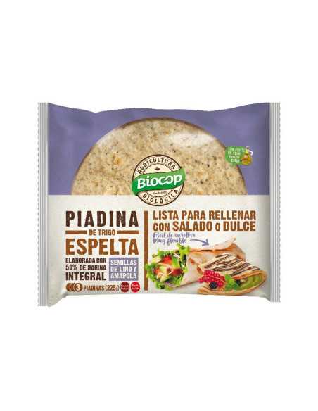Piadina de trigo espelta con semillas de lino y amapola Bio 225g Biocop