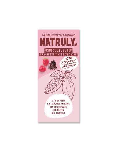 Tableta de Chocolate con frambuesa y nibs de cacao 72% 85g Natruly