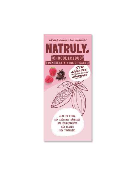 Tableta de Chocolate con frambuesa y nibs de cacao 72% 85g Natruly Tableta de Chocolate con frambuesa y nibs de cacao 72% 85g Natruly