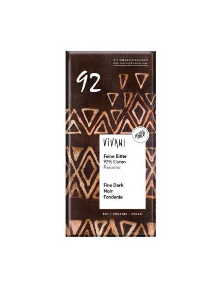 Chocolate negro 92% Panama con azucar de coco bio 80g Vivani