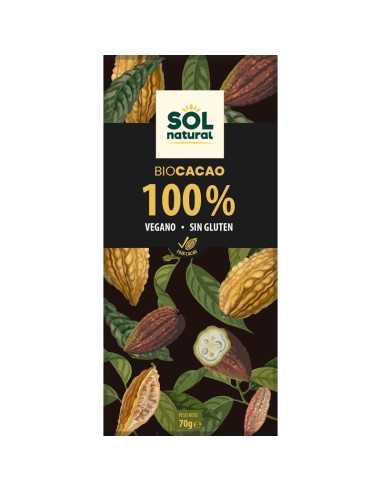 Tableta chocolate cacao puro 100% Bio 70g Sol Natural