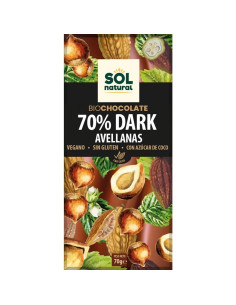Tableta chocolate dark 70% y avellanas Bio 70g Sol Natural