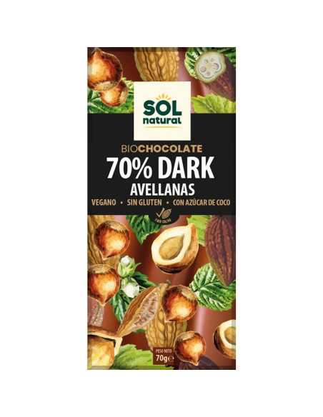 Tableta chocolate dark 70% y avellanas Bio 70g Sol Natural Tableta chocolate dark 70% y avellanas Bio 70g Sol Natural