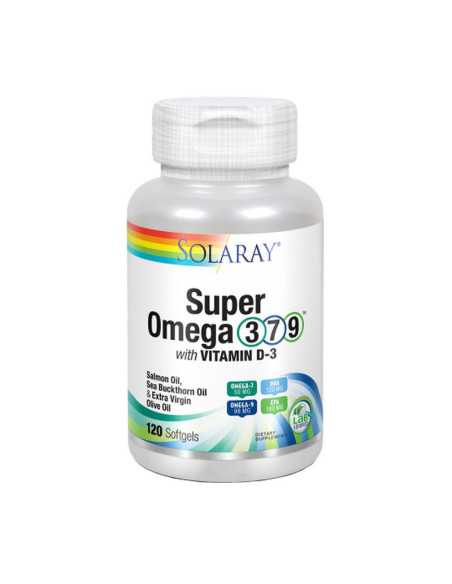 Super omega 3,7 y 9 con vitamina D-3 120 perlas Solaray